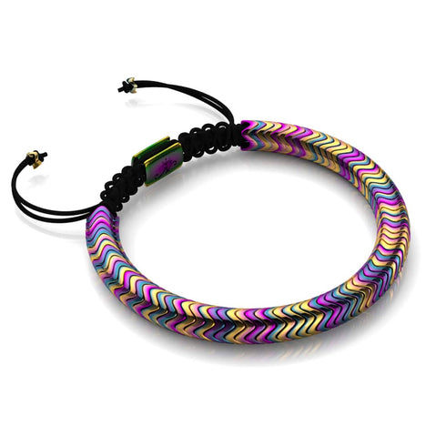 Serpentin | Regenbogen-Hämatit x Einhorn-Silber | Doppelwellen-Armband